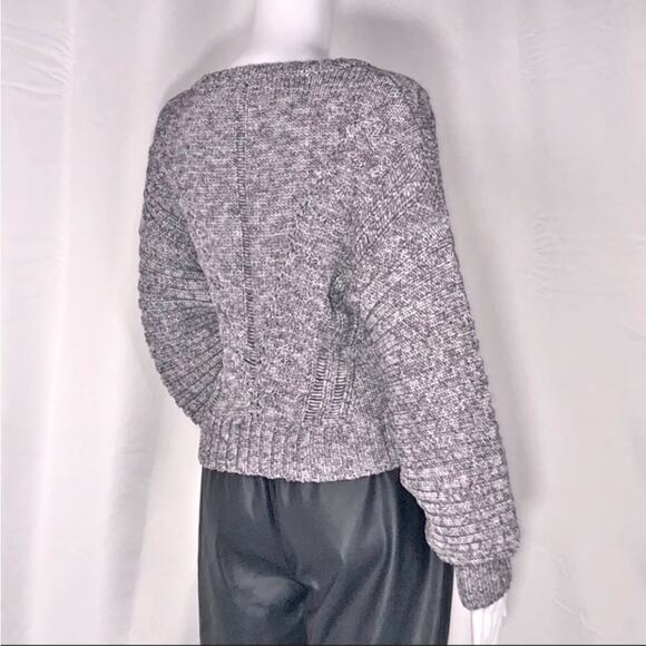 Blue Life Grey Heather Balloon Sleeves Scoop Neck Sweater Ribbed & Open Knit SzM - Picture 4 of 11